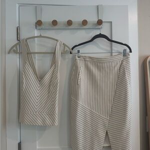 Striped Cream & Brown Two-Piece Tank and Skirt Set